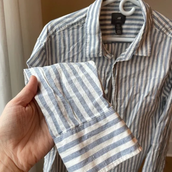 H&M stripped blue and white mens shirt worn once - Picture 3 of 5